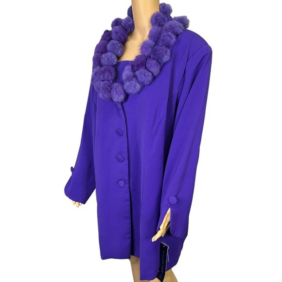 Vintage‎ Harmony New York Womens 24W Purple Jacket w/ Removable Pom Poms Collar - Picture 6 of 14